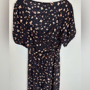 Sanctuary Size 8 Black Floral Sweetheart Puff Sleeve Tie Waist Midi Dress